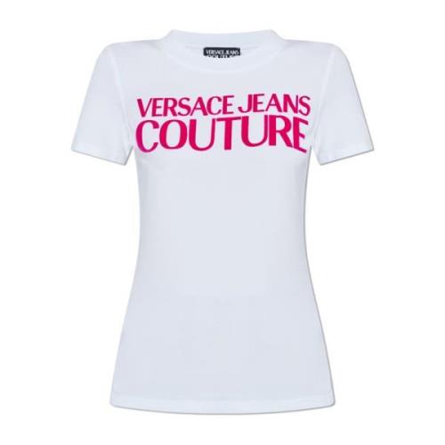 T-shirt met logo Versace Jeans Couture , White , Dames