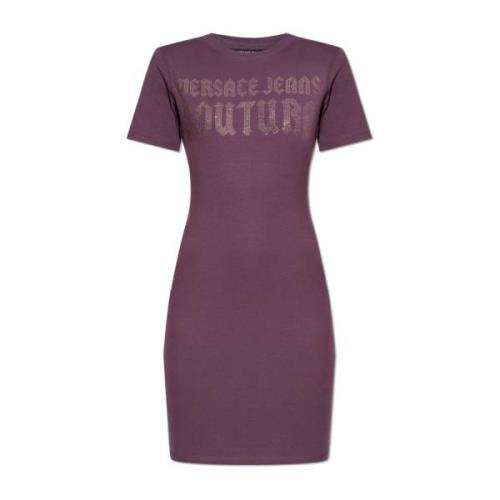 Jurk met logo Versace Jeans Couture , Purple , Dames