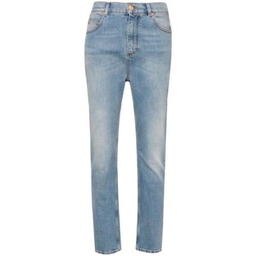 Blauwe Jeans Damesmode Aw24 Balmain , Blue , Dames