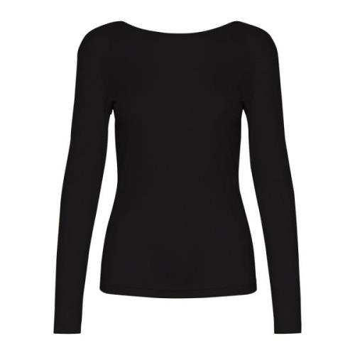 Diep Zwart T-shirt met Lange Mouwen Kaffe , Black , Dames