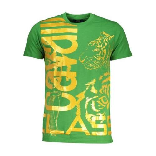 Stijlvol Logo Tee Katoen Ronde Hals Cavalli Class , Green , Heren