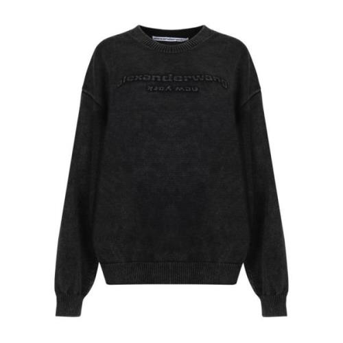 Zwarte Logo Ingelegde Trui Sweaters Alexander Wang , Gray , Dames