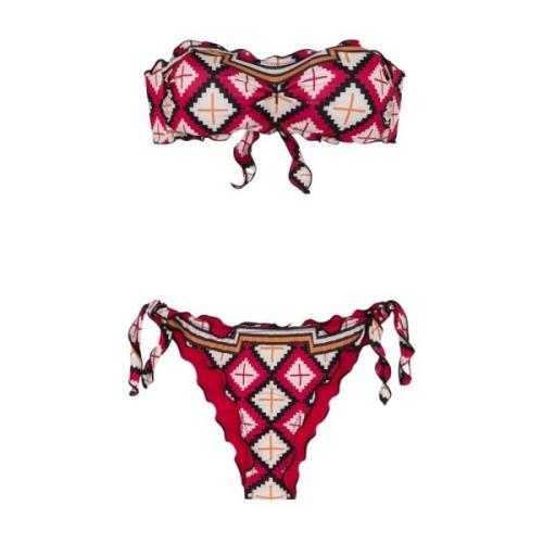 Gerimpelde Bandeau Bikini met Verstelbare Knopen Me-Fui , Multicolor ,...