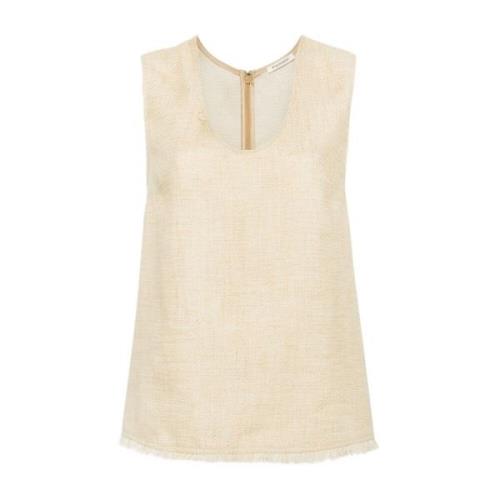 Linnen Top met Franje By Herenne Birger , Beige , Dames