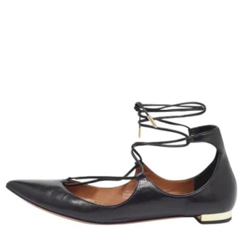 Pre-owned Leather flats Aquazzura Pre-owned , Black , Dames