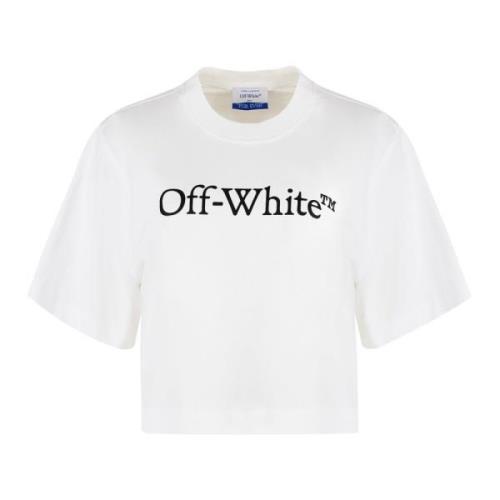 Katoenen Logo Print Cropped T-Shirt Off White , White , Dames