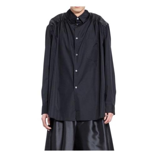 Zwarte Katoenen Shirt met Faux Leer Comme des Garçons , Black , Heren