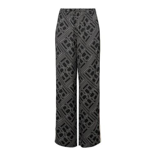 Donker Logo Print Wijde Pijpen Broek Bruuns Bazaar , Black , Dames