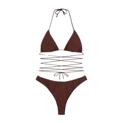 Bruine driehoekige bikini met Amerikaanse slip Me-Fui , Brown , Dames