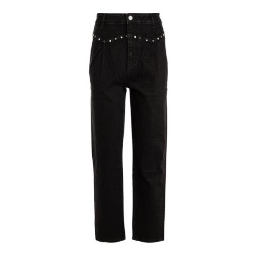 Hoge taille zwarte denim jeans met studs Liu Jo , Black , Dames