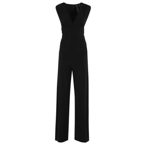 Mouwloze V-hals Jumpsuit met Gerimpelde Taille Norma Kamali , Black , ...