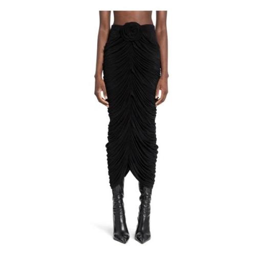 Zwarte Sheer Cupro Rok met Rozenapplicatie Magda Butrym , Black , Dame...