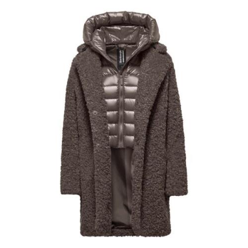 Sherpa Fleece Overjas met Afneembare Capuchon BomBoogie , Brown , Dame...