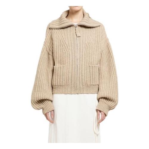 Chunky Ribbed Knit Trucker Cardigan Lemaire , Beige , Dames