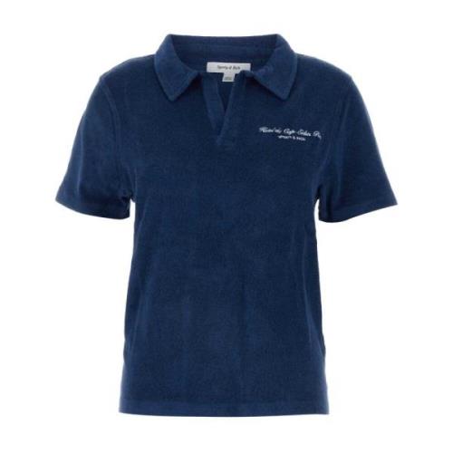 Blauw Terry Fabric Cursive Polo Shirt Sporty & Rich , Blue , Dames