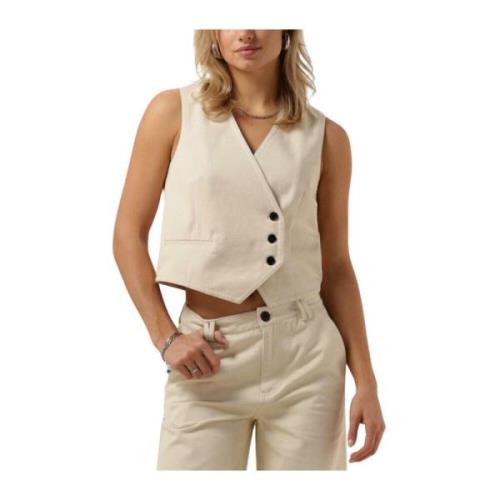 Beige Asym Denim Vest Co'Couture , Beige , Dames