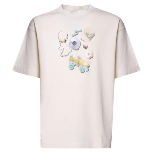 Witte Katoenen T-shirt met Print op de Voorkant Drole de Monsieur , Wh...