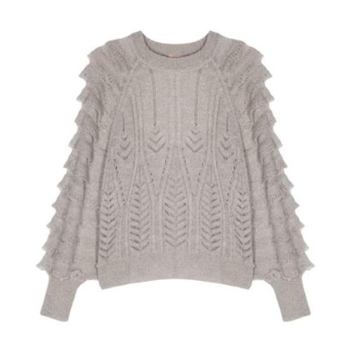 Grijze Gebreide Ruffle Trui Twinset , Gray , Dames