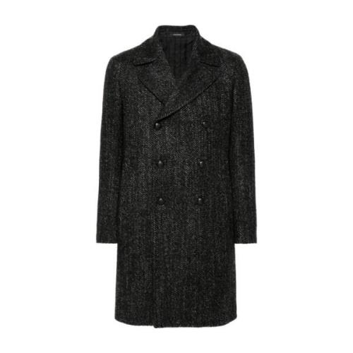 Herringbone Wool Blend Coat Tagliatore , Black , Heren