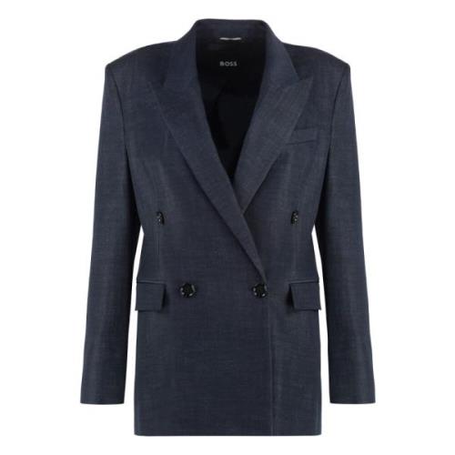 Tweed Revers Jas Hugo Boss , Blue , Dames