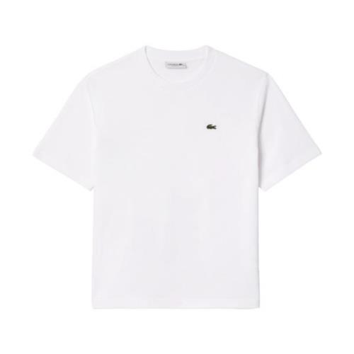 Zachte Jersey T-shirt met Geribbelde Kraag Lacoste , White , Dames