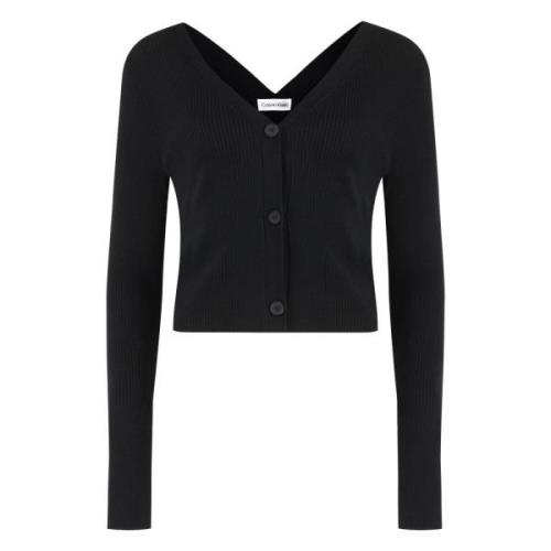 Ribgebreide V-hals cardigan Calvin Klein , Black , Dames