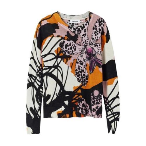 Beige Printed Longsleeve Gebreide Top Desigual , Multicolor , Dames