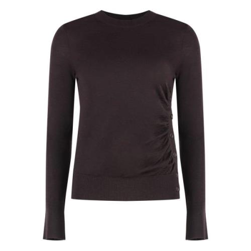 Wollen Crew-neck Sweater met Geribbelde Randen Pinko , Brown , Dames