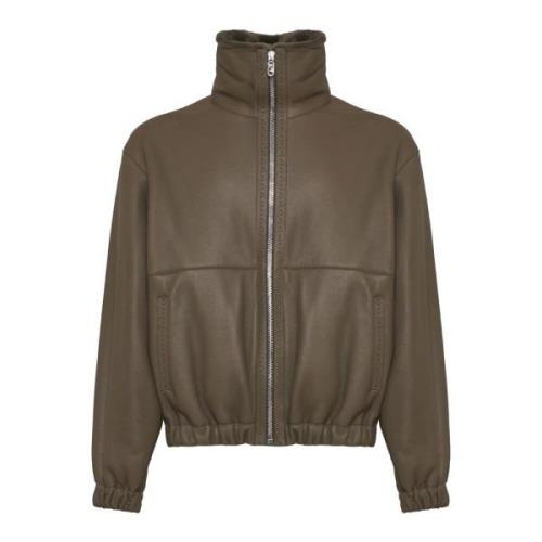 Shearling Leren Blouson Jas Fendi , Brown , Heren