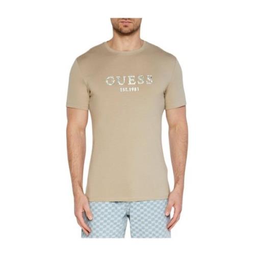 Stretch Katoenen T-shirt - Beige Guess , Beige , Heren