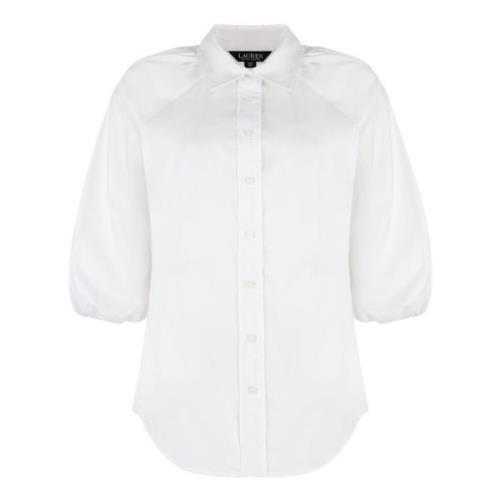 Katoenmix shirt met afgeronde zoom Ralph Lauren , White , Dames