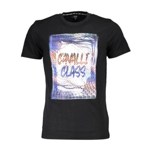 Katoenen T-shirt met Logo Print voor Mannen Cavalli Class , Black , He...