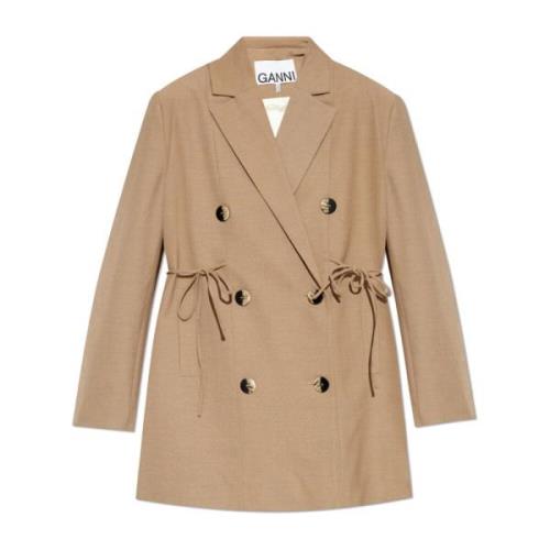 Dubbelrijige oversized blazer Ganni , Beige , Dames