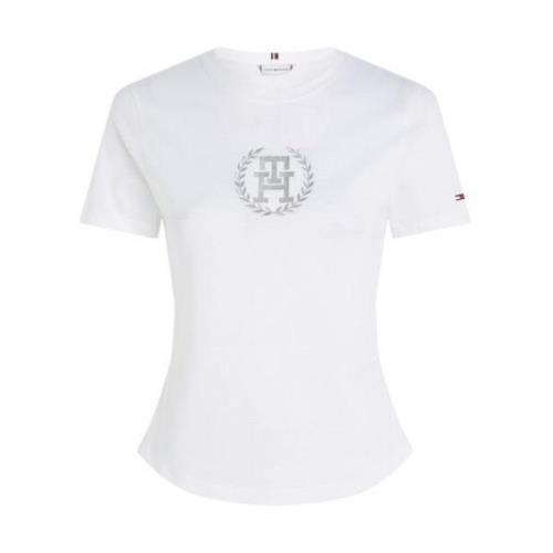 Geborduurd Logo Katoenen T-shirt Tommy Hilfiger , White , Dames