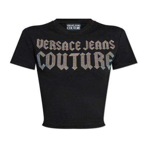 T-shirt met logo Versace Jeans Couture , Black , Dames