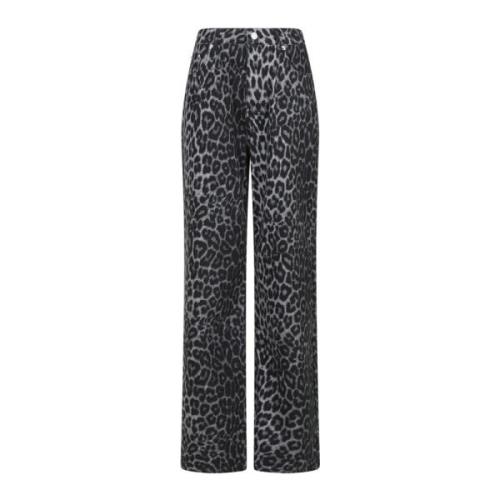 Leopard Print Straight-Leg Jeans Grey Leo Neo Noir , Gray , Dames