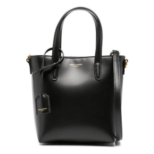 Zwarte Leren Mini Shopper Tas Saint Laurent , Black , Dames