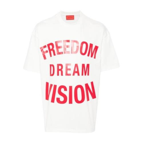 Witte Katoenen T-shirt met Freedom Print Vision OF Super , White , Her...