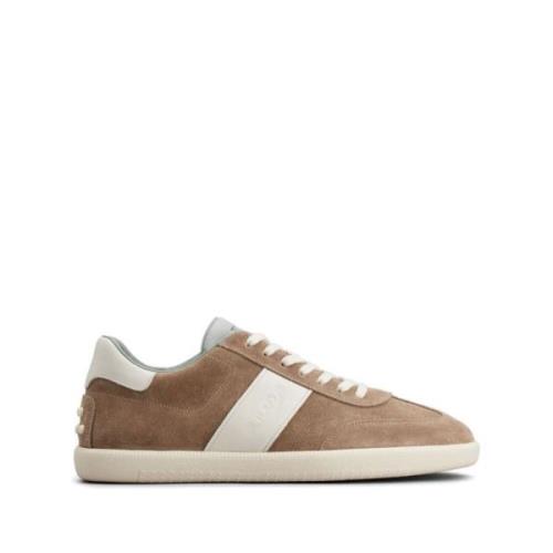 Beige Suède Zijstreep Sneakers Tod's , Beige , Heren