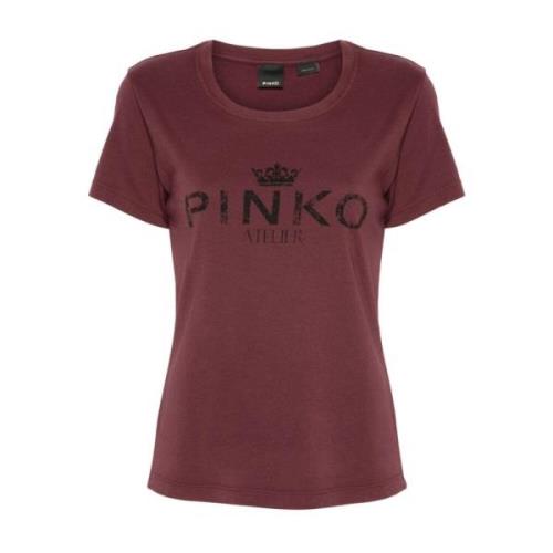 Bordeaux Rood Logo Print Crew Neck Pinko , Red , Dames