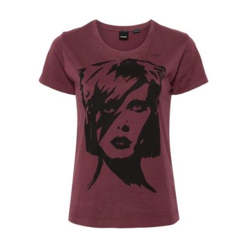 Bordeaux Rood Jersey Bowie Print T-shirt Pinko , Red , Dames