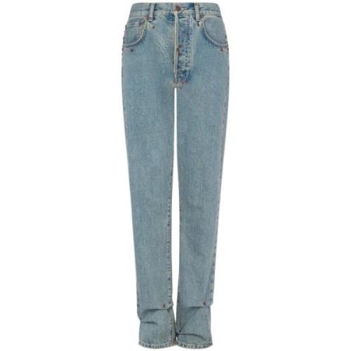 Blauwe High-Waisted Straight Leg Jeans Moschino , Blue , Dames