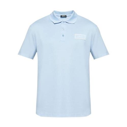 Blauwe Polo Piquet Logo Patch Versace , Blue , Heren