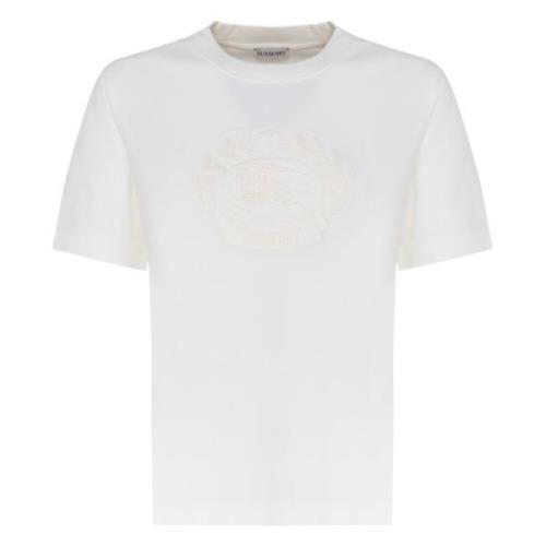 Witte Katoenen T-shirt met Ronde Kraag Burberry , White , Dames