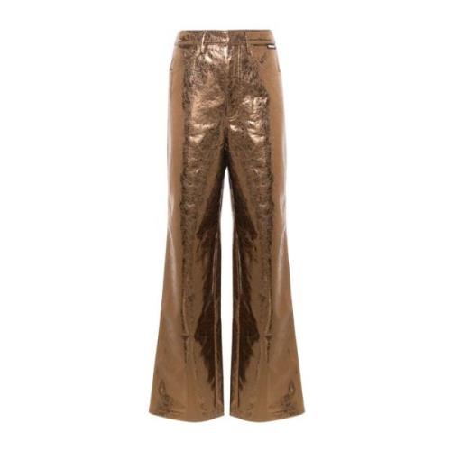 Metallic Brown Textured High Waist Pants Rotate Birger Christensen , B...