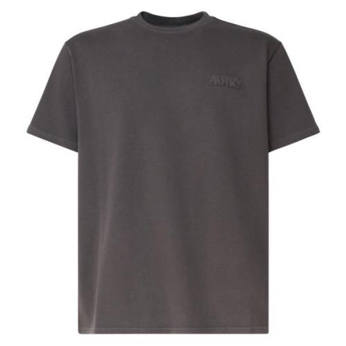 Stenen Katoenen T-shirt met Ronde Hals Autry , Gray , Heren