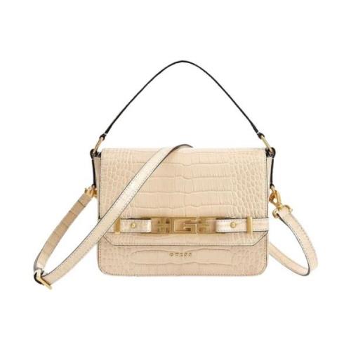 Echt lederen schoudertas - Croco patroon Guess , Beige , Dames