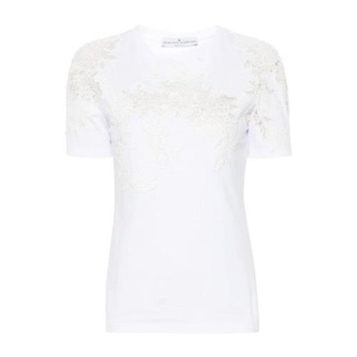 Witte Bloemenapplicatie Crew Neck T-shirt Ermanno Scervino , White , D...