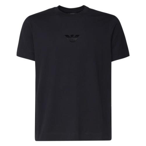 Zwarte Katoenen T-shirt met Logo Emporio Armani , Black , Heren