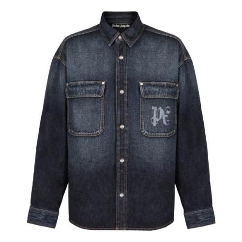 Denim Overshirt met Contrasterend Kleurlogo Palm Angels , Blue , Heren